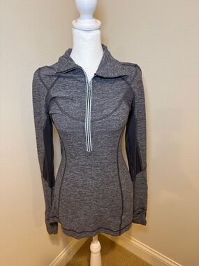 lululemon athletica Heathered Charcoal Gray Half-Zip Pullover with Teal Trim
